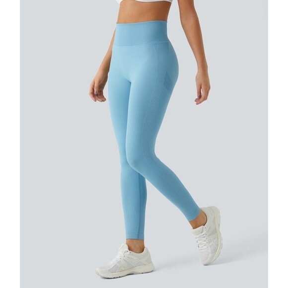 HALARA Seamless Flow Tummy Control Butt Lift Leggings 7/8 S Blue Topaz NEW B51 - Picture 1 of 6